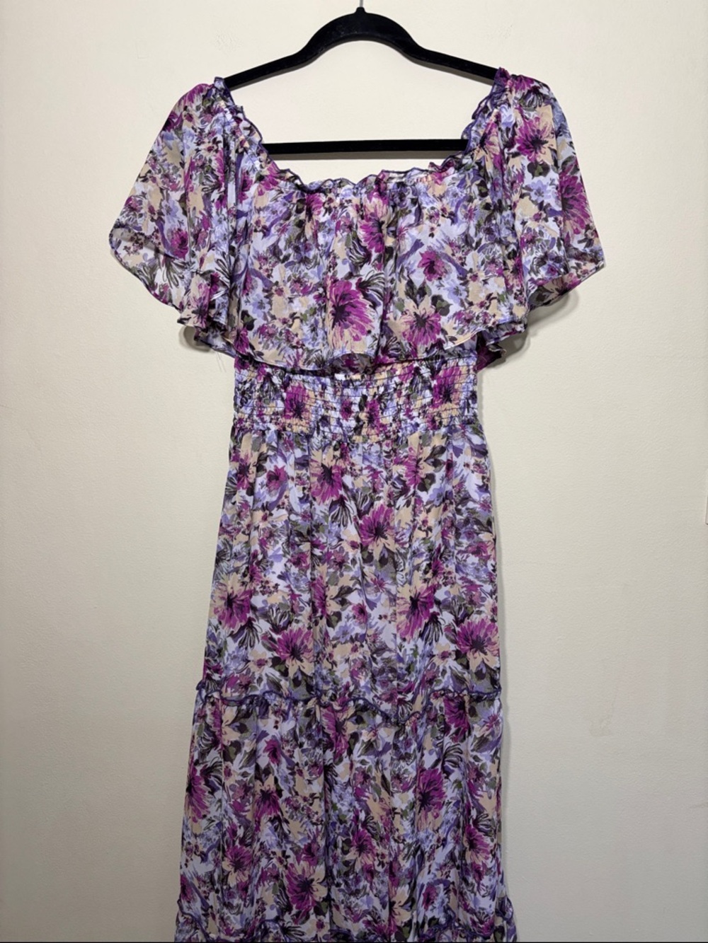 Rabbit Rabbit Rabbit Lavender and Purple Floral Off-Shoulder Maxi Dress
